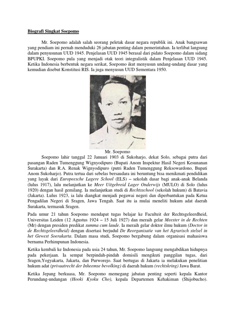 Biografi Singkat Soepomo | PDF