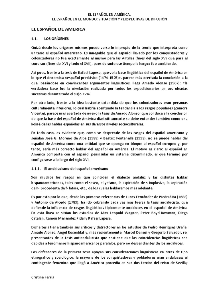El Español en América: Orígenes y Rasgos | PDF | Lengua española ...