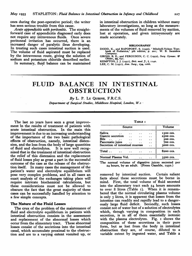 Fluid Balance in Bowel Obstruction | PDF | Dehydration | Electrolyte