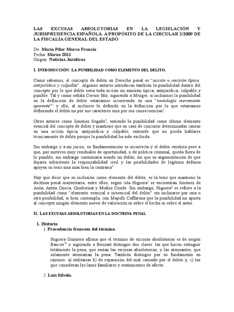 excusas absolutorias Delito Derecho penal