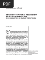 Catalina-Adriana IVĂNUȘ GENUINE OCCUPATIONAL REQUIREMENT AS JUSTIFICATION FOR SEX DISCRIMINATION IN EMPLOYMENT IN EU