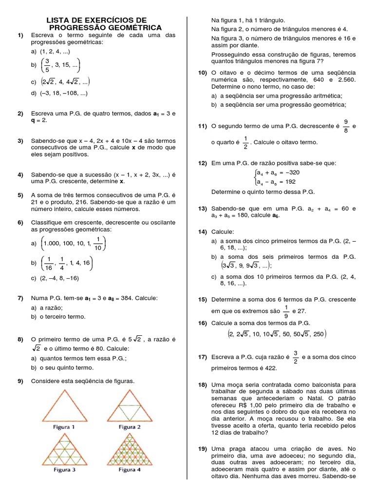 Lista de Exercícios de Progressão Geométrica