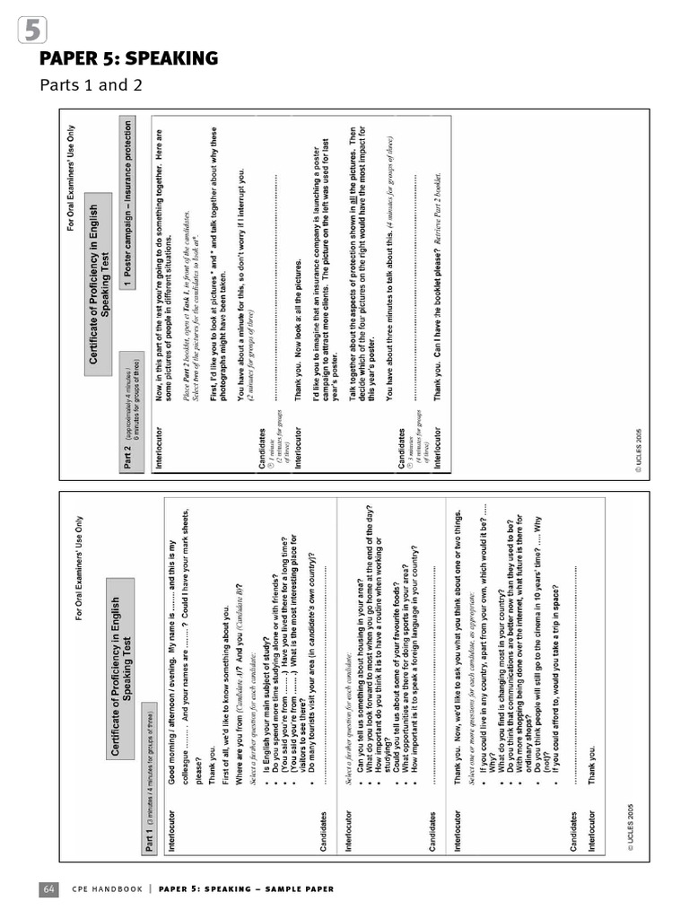CPE Speaking Sample Paper Guide | PDF