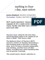 Teachers Union Calls for 20 Hour Maximum Teaching Week