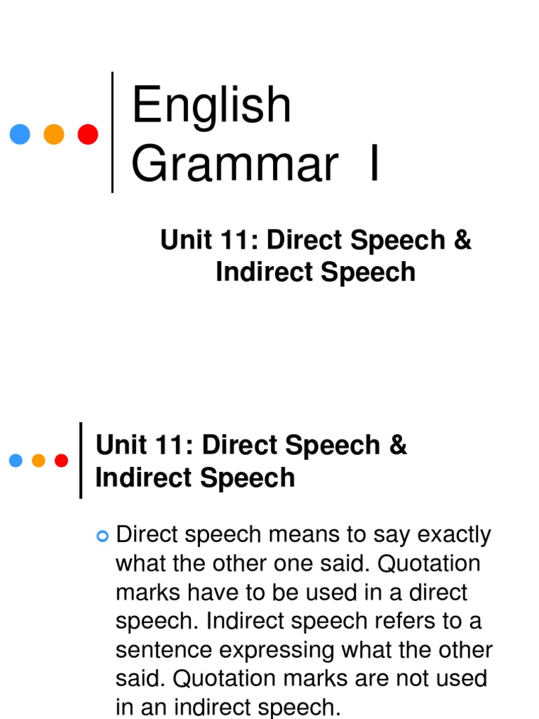 English Grammar I: Unit 11: Direct Speech & Indirect Speech | PDF