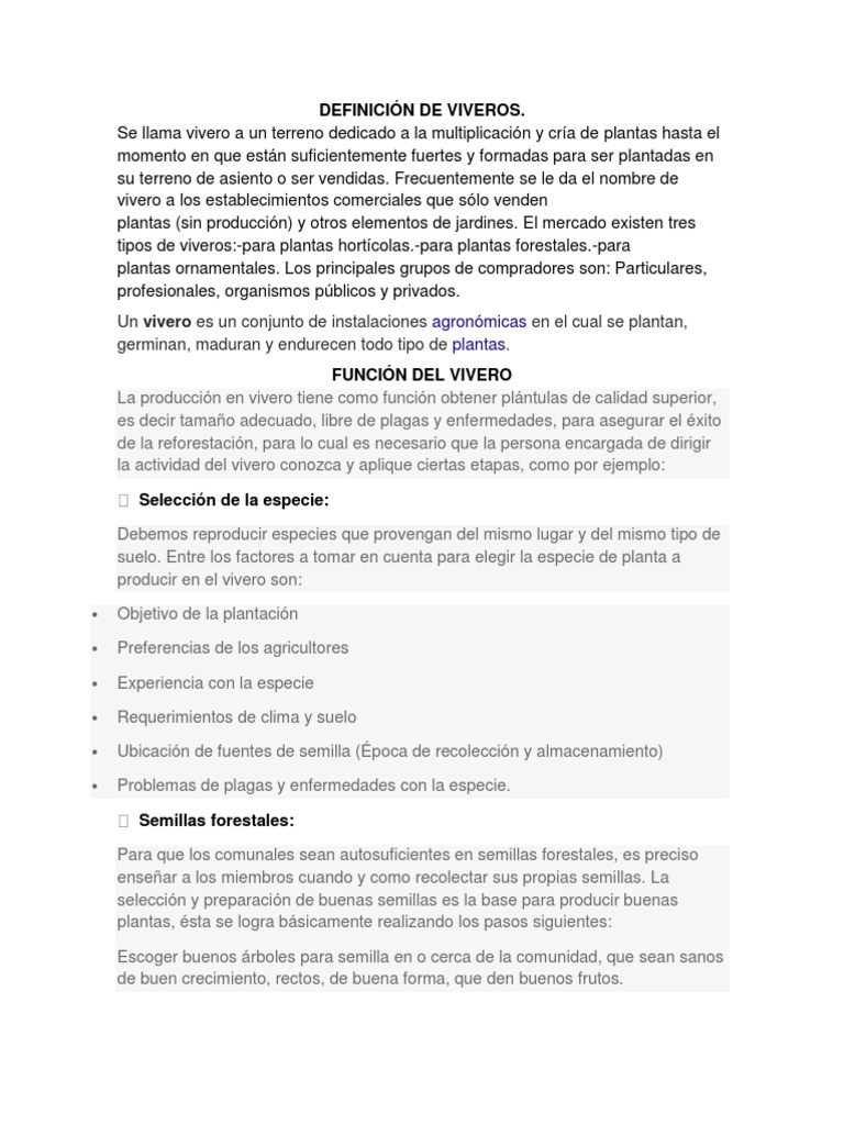 Definición de Vivero | PDF | Suelo | Horticultura y jardinería