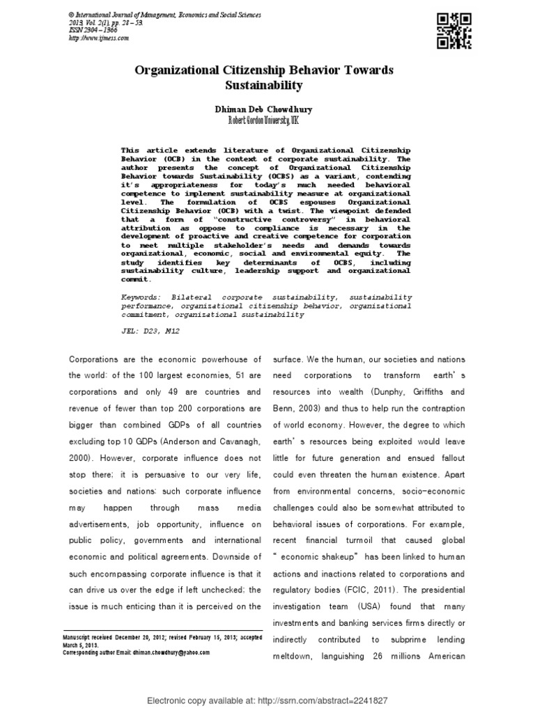 Organizational Citizenship Behavior Towards Sustainability | PDF