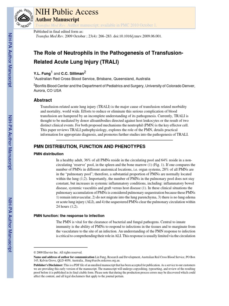 The Role of Neutrophils in The Pathogenesis of Transfusion | PDF ...