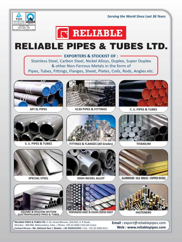 Reliable Pipes & Tubes Product Overview | PDF | Sheet Metal | Pipe ...