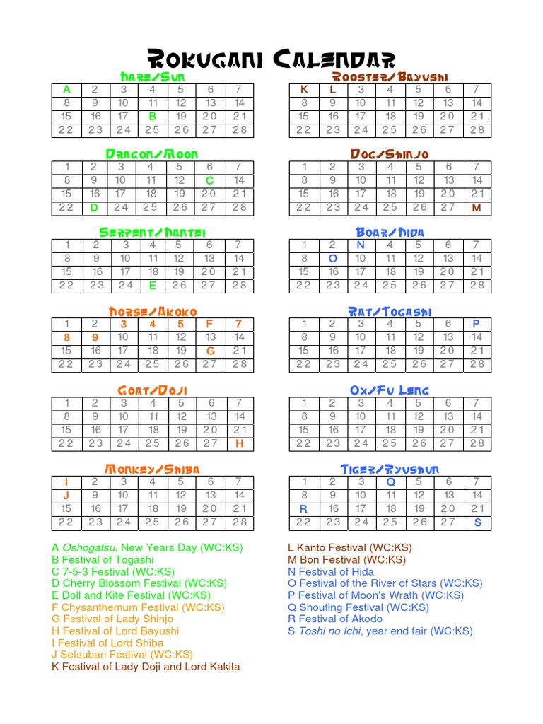 L5R Rokugani Calendar | PDF