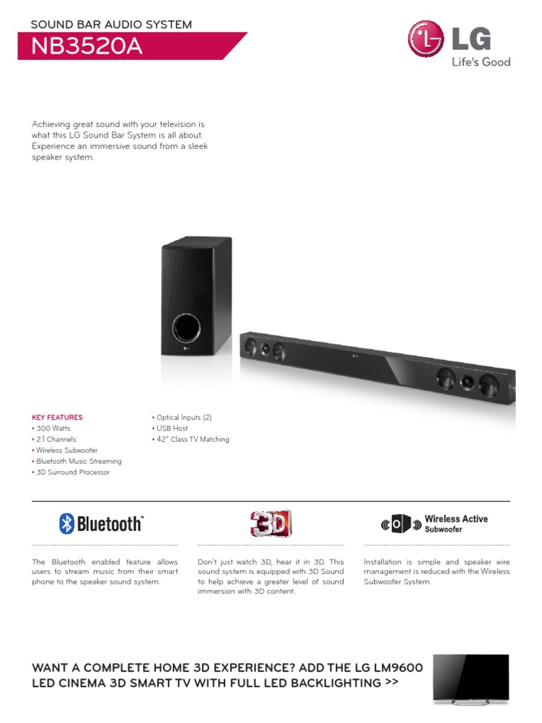 Lg Hts Nb3520a Spec Sheet | Loudspeaker | Audio Electronics