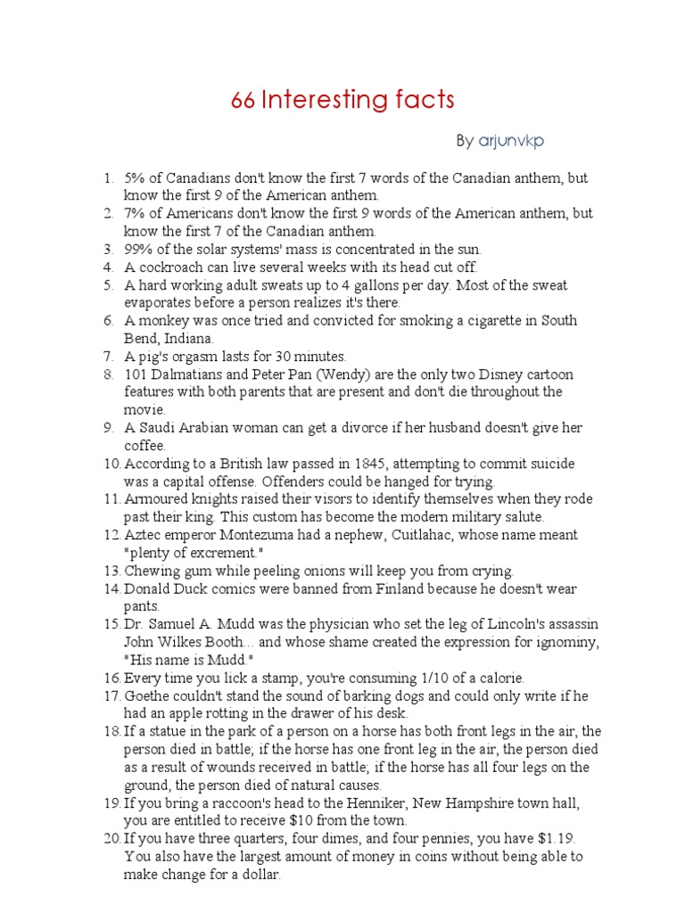 66 Unbelievable and Fun Facts | PDF | Nature