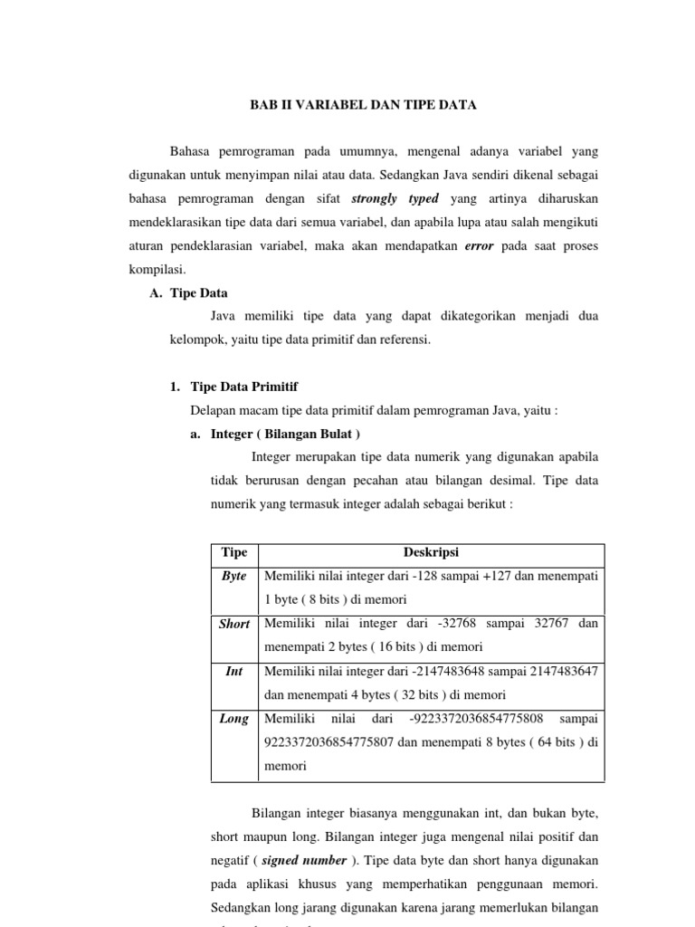 Bab II Variabel Dan Tipe Data | PDF