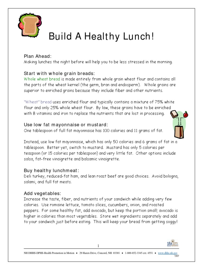 Plan A Healthy Lunch Printable Worksheet