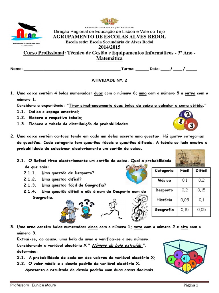 Atividades de Probabilidade para 3º Ano | PDF | Variável aleatória ...