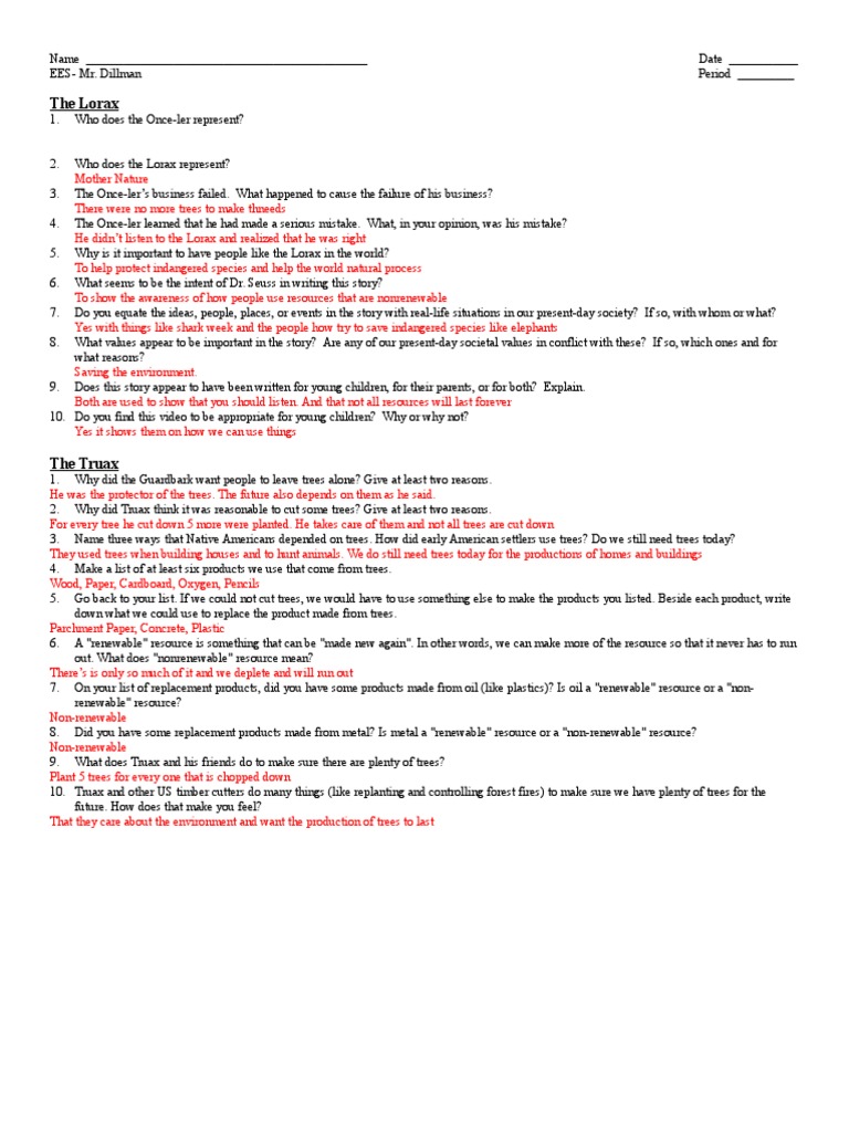 the lorax environmental science worksheet answers a worksheet blog