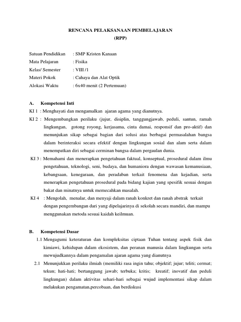 Rpp 5 Cahaya Dan Alat Optik