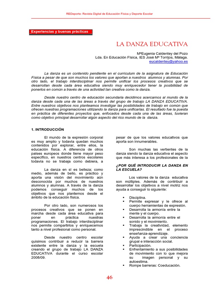 Danza Educativa en La Escuela PDF | PDF | Educación Física | Bailes