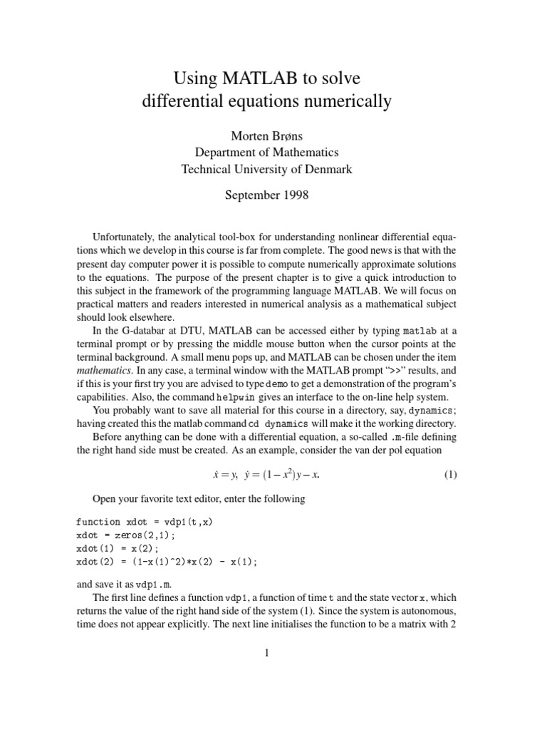 Using MATLAB to solve differential equations numerically | PDF ...