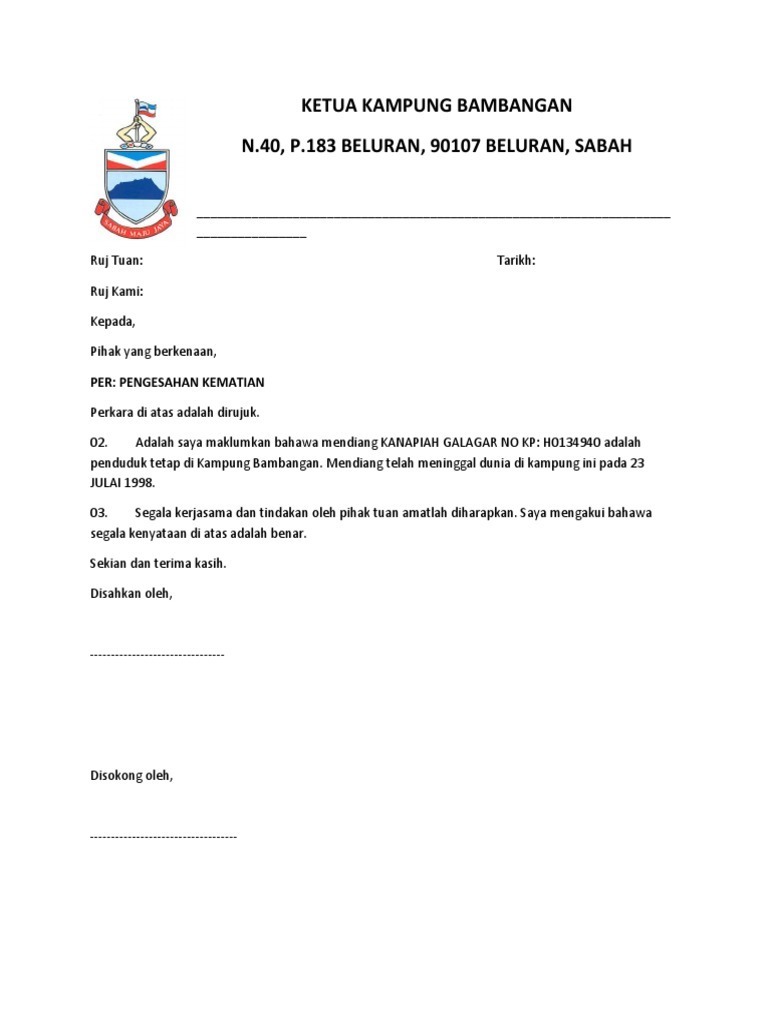 Contoh Surat Makluman Kematian - Letter.7Saudara.com
