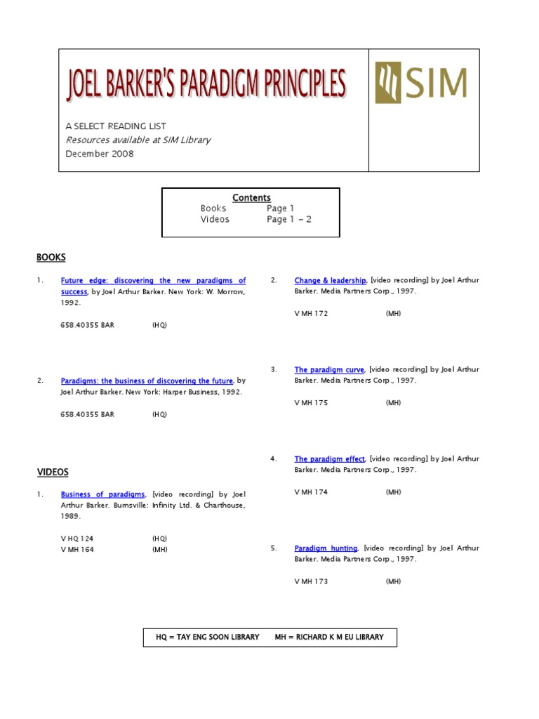 A Select Reading List Resources Available at SIM Library December 2008 ...