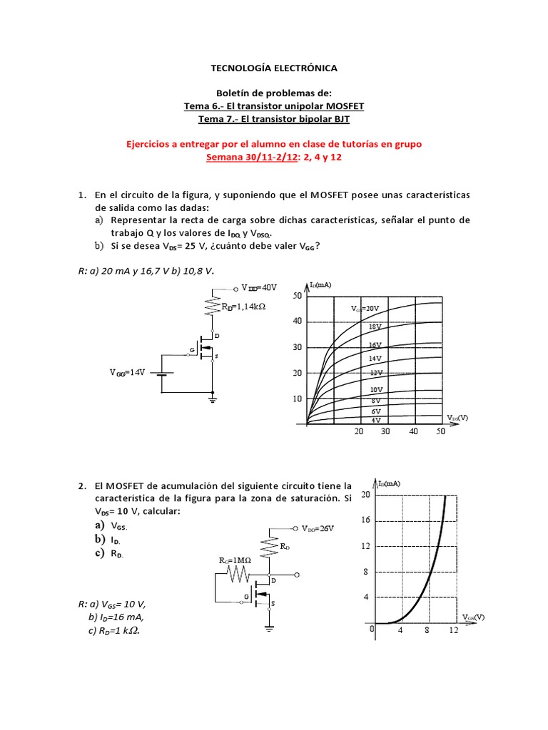 Temas 6 y 7 Ejercicios PDF Transistor Mosfet