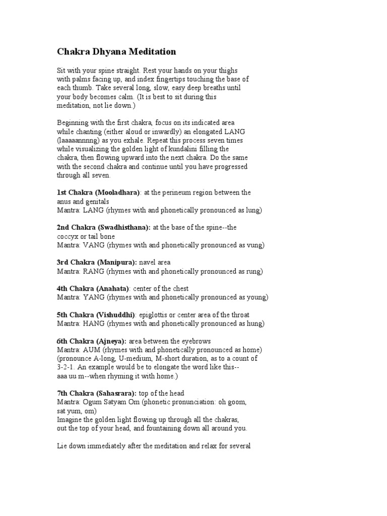 Chakra Dhyana Meditation Guide | PDF | Language Arts & Discipline ...