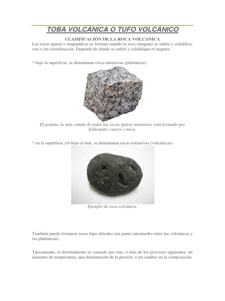 Toba Volcánica: Origen y Usos | PDF | Roca (geología) | Roca ígnea