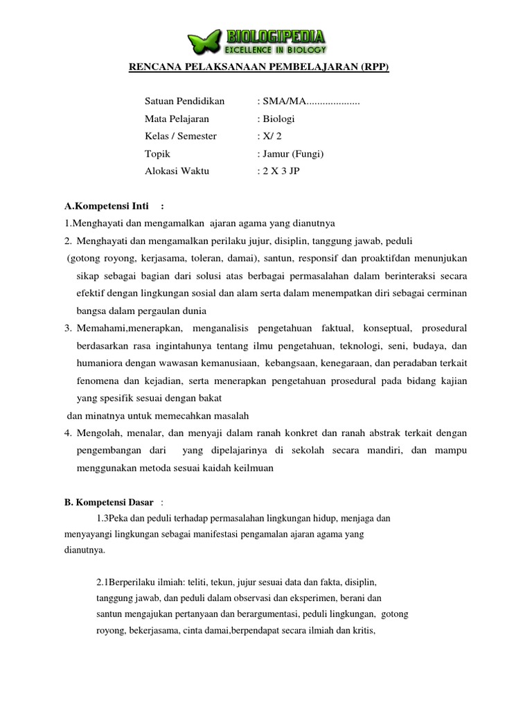 Contoh RPP Biologi Kelas X Kurikulum 2013 kd3 PDF | PDF