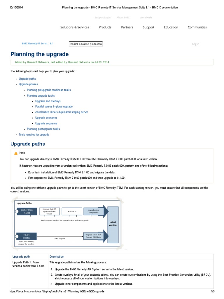 Planning the upgrade bmc remedy it service management suite 8