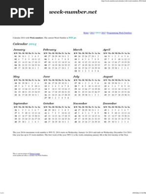 2014 Calendar With Week Numbers - Which Week is It