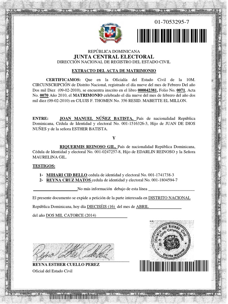 Acta de Matrimonio PDF