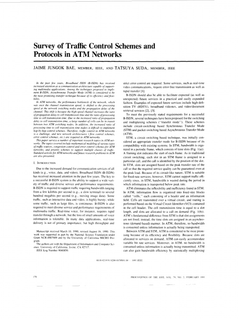 Survey of Traffic Control Schemes and Protocols in ATM Networks | PDF ...