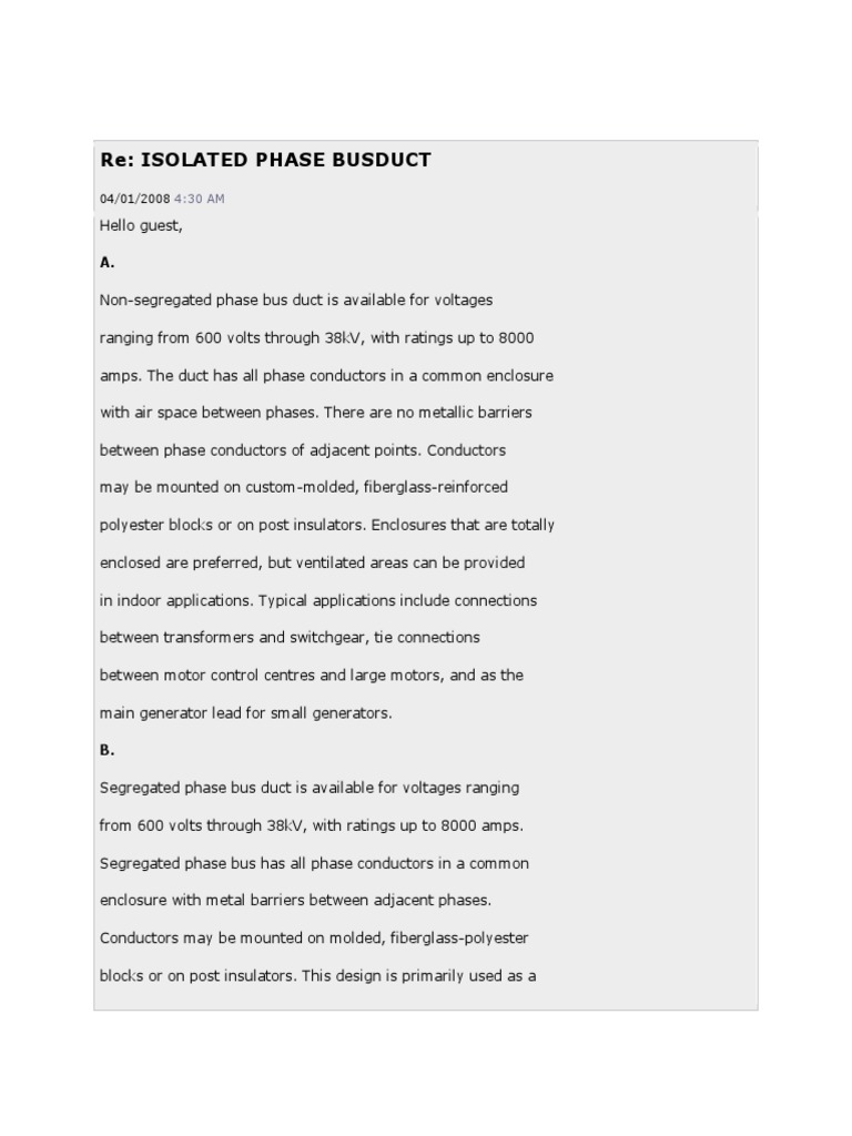 Re: Isolated Phase Busduct | PDF | Duct (Flow) | Electrical Conductor