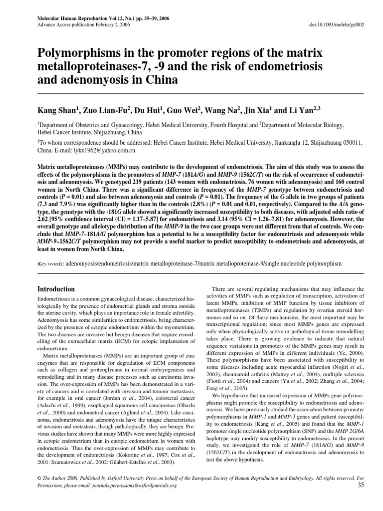 Polymorphisms in The Promoter Regions of The Matrix Metalloproteinases ...