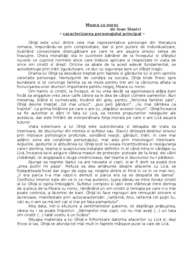 Caracterizarea Lui Ghita Caracterizarea Lui Ghita - Moara Cu Noroc | PDF