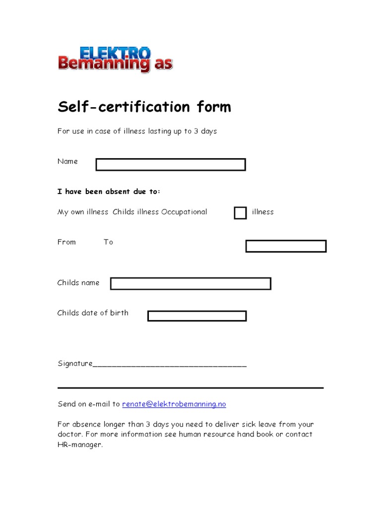 self certified form