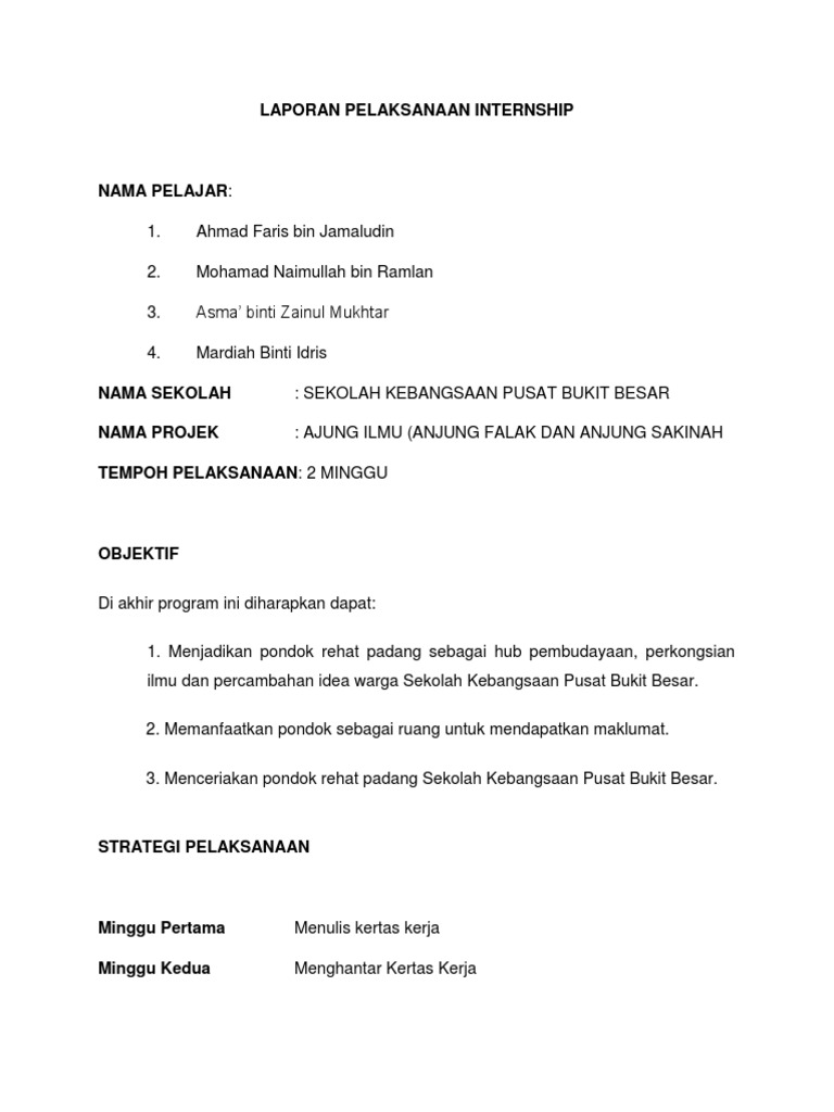 Contoh Laporan Internship Ipg