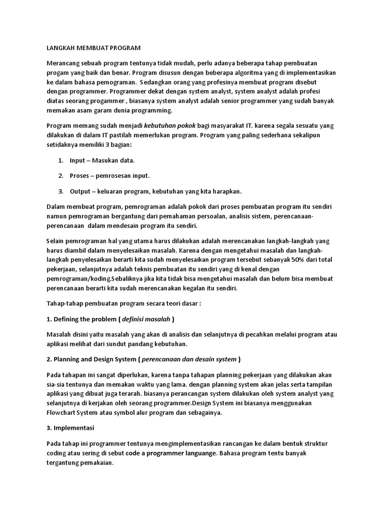 Tahapan Pembuatan Program Sederhana | PDF
