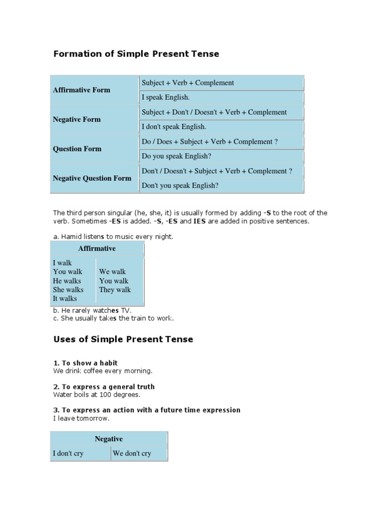 Simple Present Tense Formation Guide | PDF | Perfect (Grammar ...