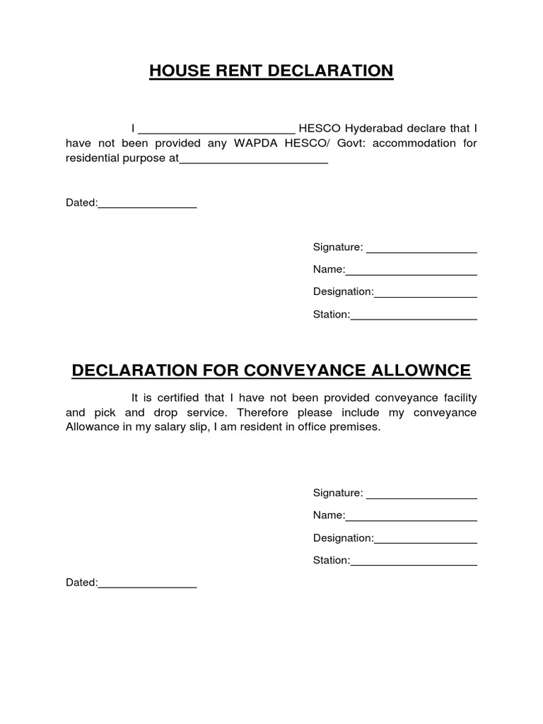 House Rent Declaration Form | PDF