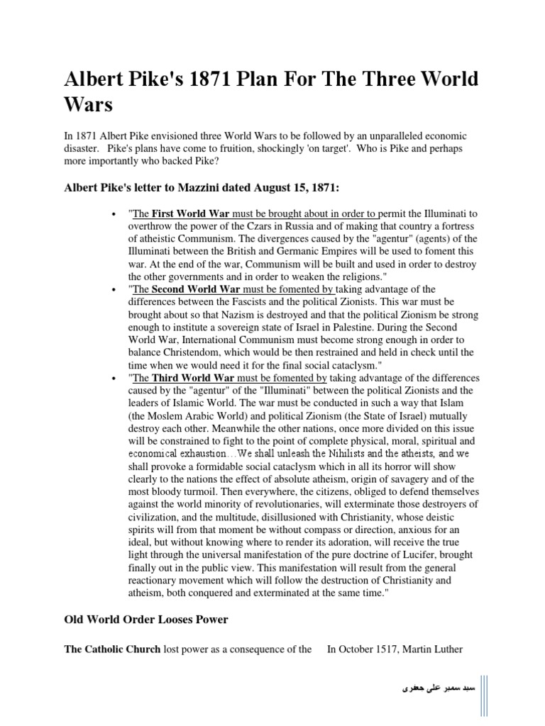 Albert Pike's 1871 Plan For The Three World Wars PDF Freemasonry