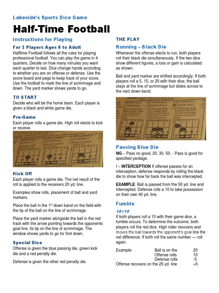 HalfTime Football Rules PDF Gridiron Football Ball Games