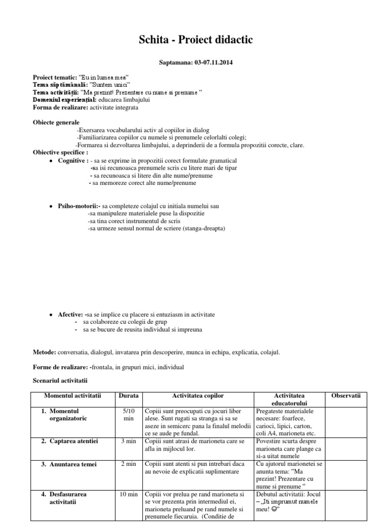 Schita de Proiect 1 | PDF