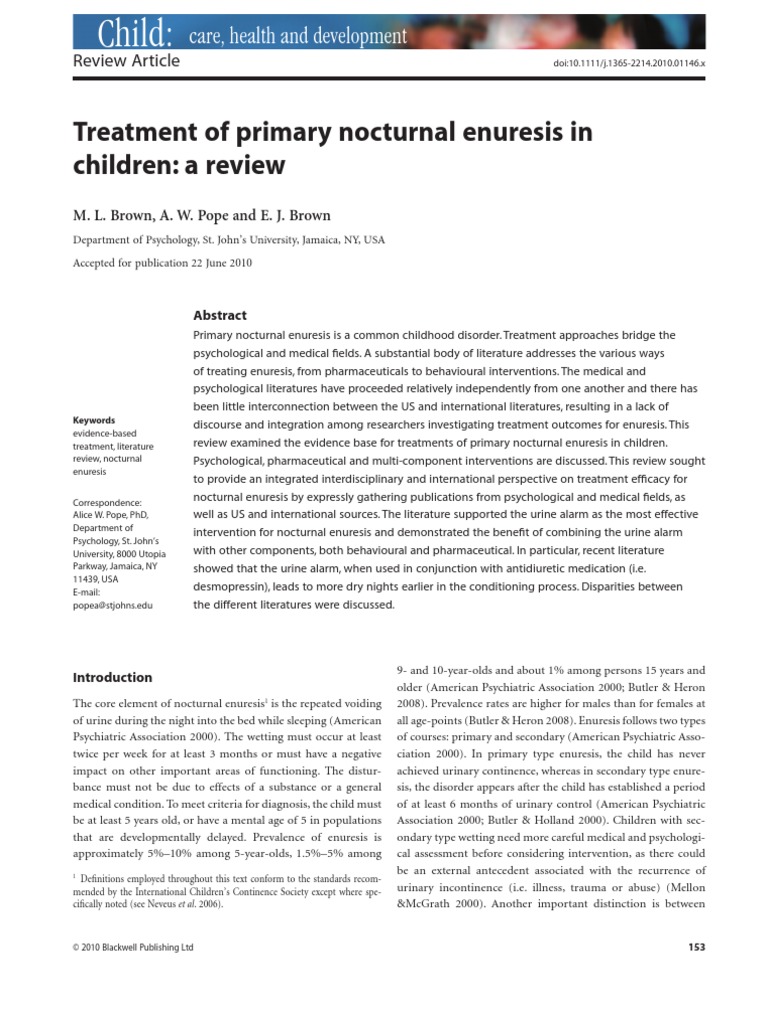 Treatment of Primary Noctural Enuresis in Children Urinary