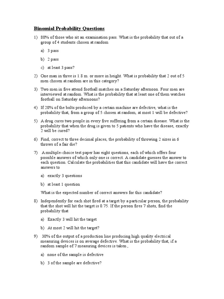 Binomial Probability Questions and Answers