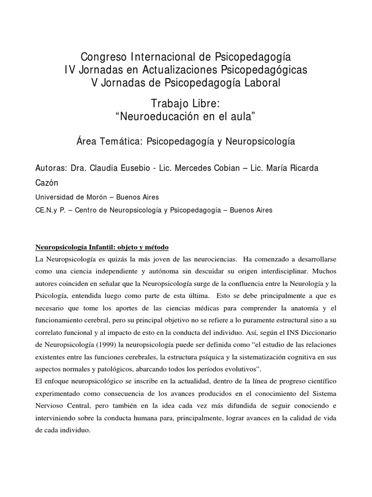 Neuroeducación en El Aula | PDF | Cerebro | Aprendizaje