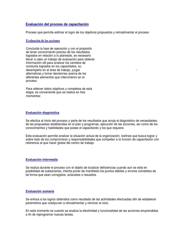 Evaluación Del Proceso de Capacitación | PDF