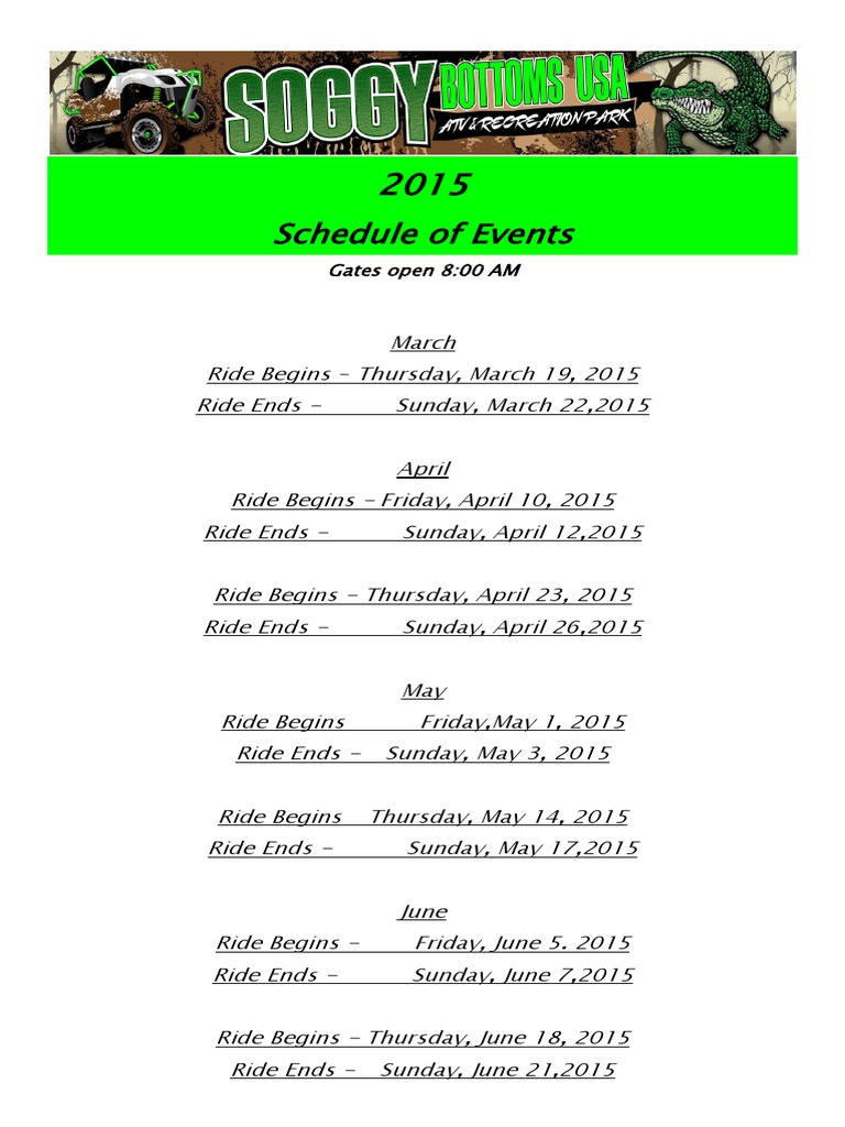 2015 Ride Schedule and Events | PDF