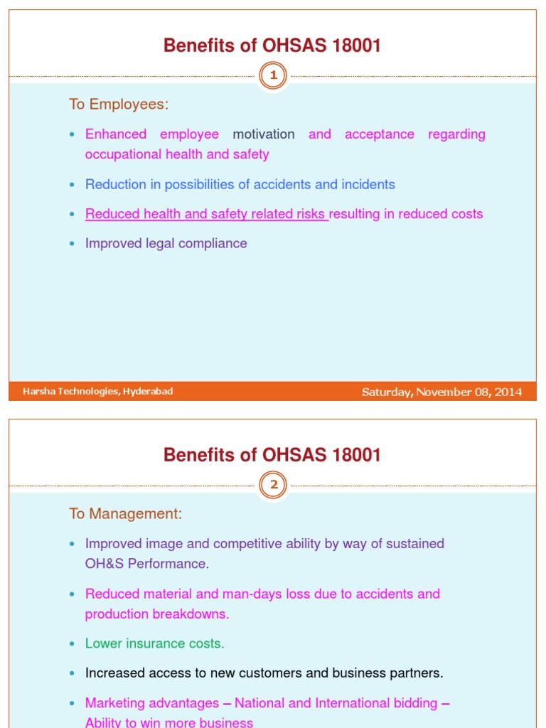 Advantages of OHSAS 18001 Compliance | PDF